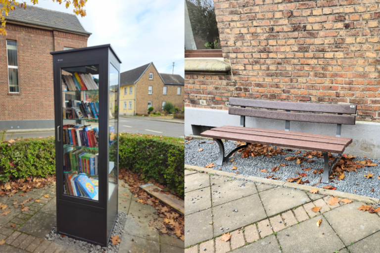 Bücherschrank, Fahrradunterstand und Küche